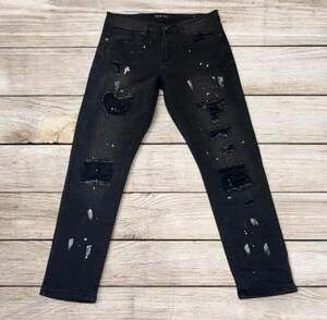 rue21 Men's Black Distressed Paint Splatter Slim Fit Jeans Size 32x30